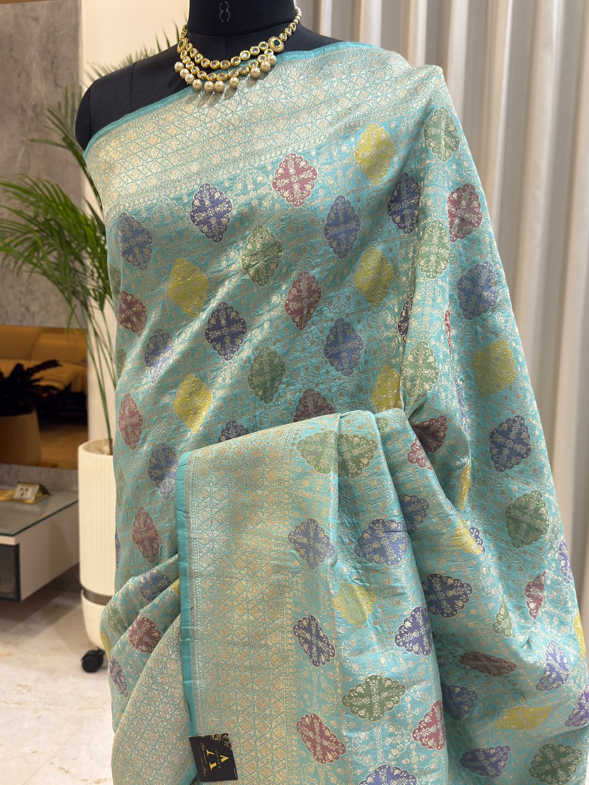Aqua Katan Silk Banarasi Saree
