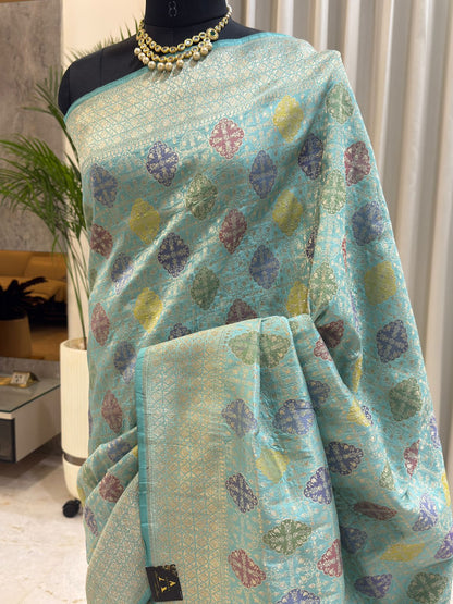 Aqua Katan Silk Banarasi Saree