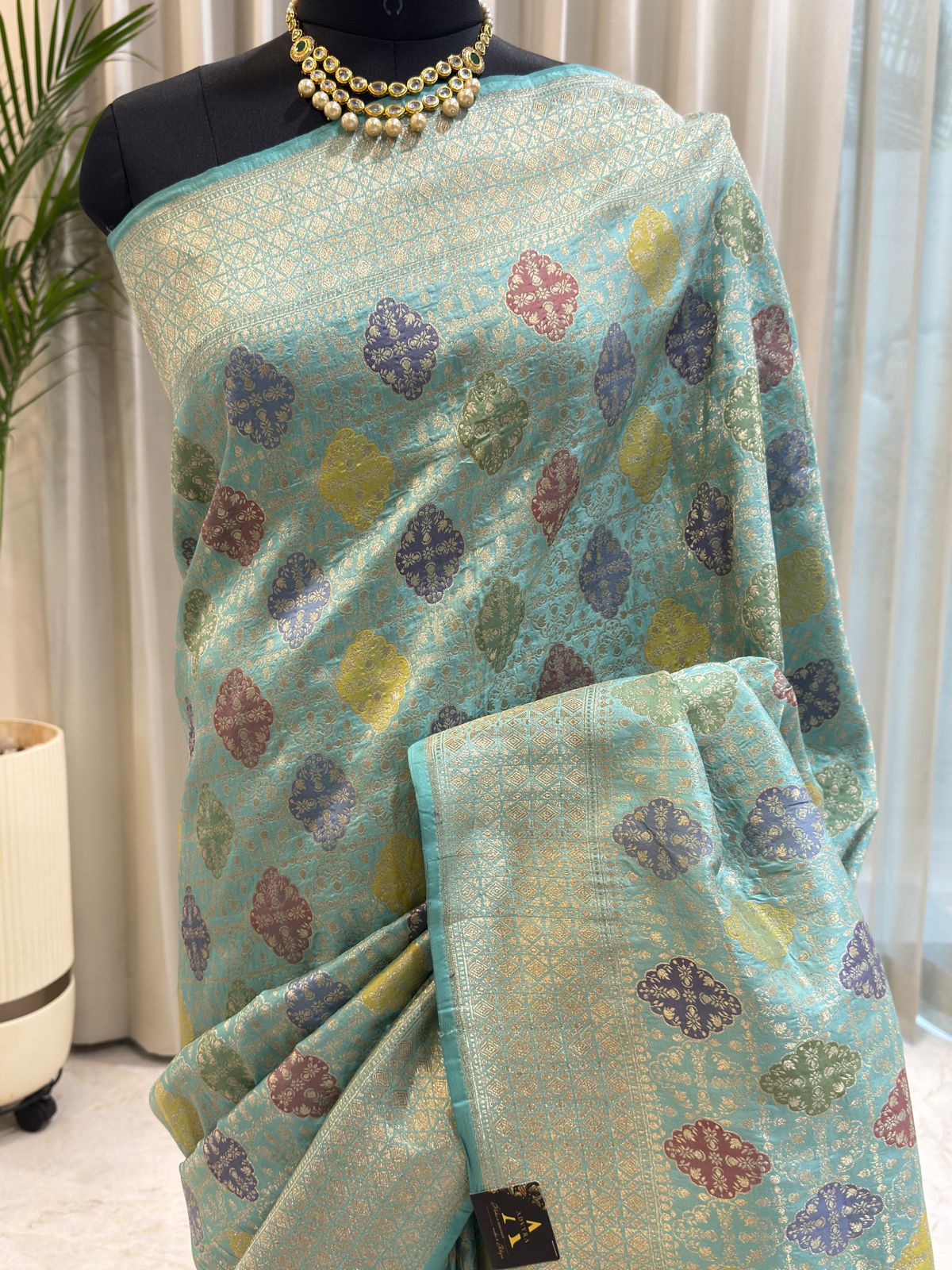 Aqua Katan Silk Banarasi Saree