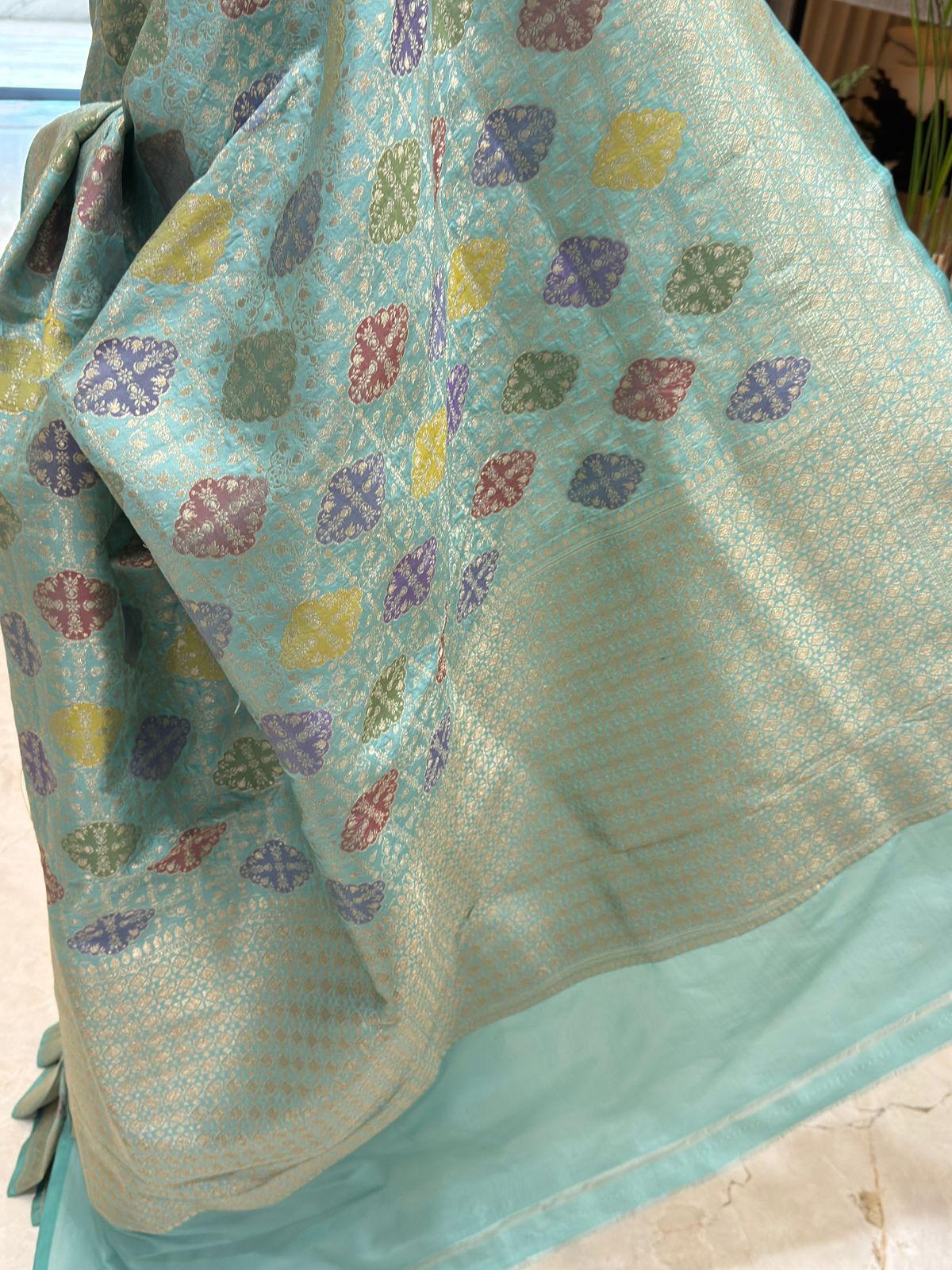 Aqua Katan Silk Banarasi Saree