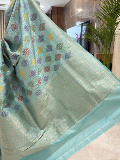 Aqua Katan Silk Banarasi Saree