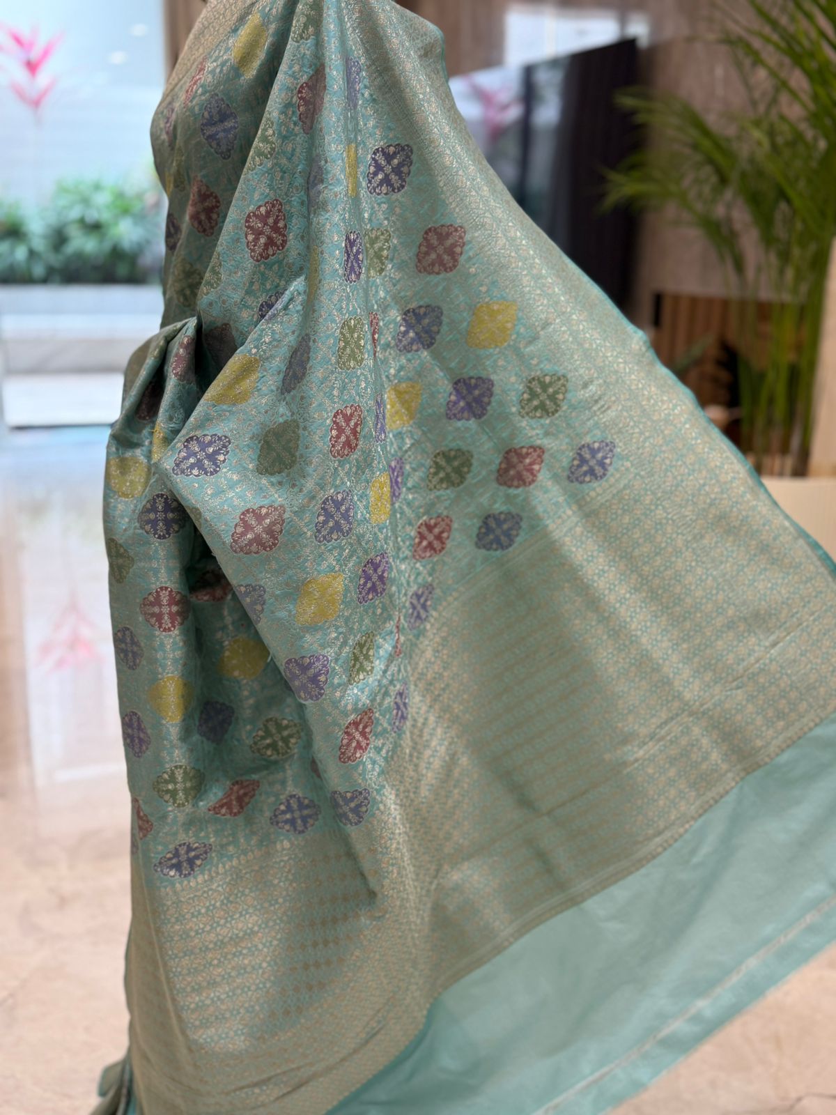 Aqua Katan Silk Banarasi Saree