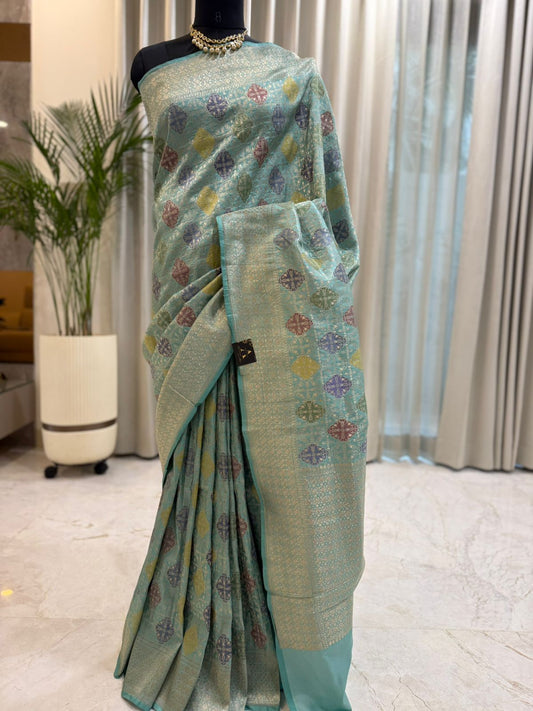 Aqua Katan Silk Banarasi Saree