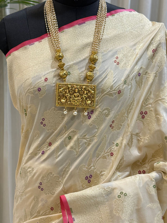 Ivory Katan Silk Banarasi Saree