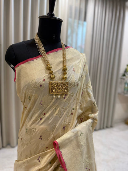 Ivory Katan Silk Banarasi Saree