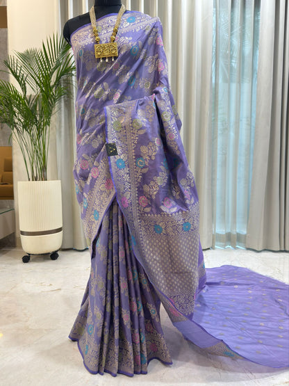Lavender Katan Silk Banarasi Saree