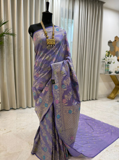 Lavender Katan Silk Banarasi Saree