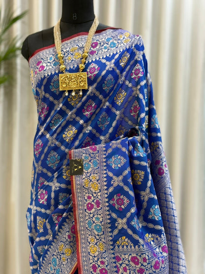 Royal Blue Katan Silk Banarasi Saree