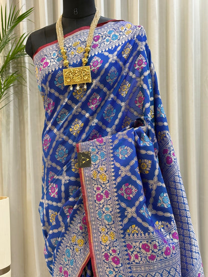 Royal Blue Katan Silk Banarasi Saree