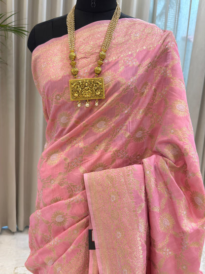 Rose Pink Katan Silk Banarasi Saree
