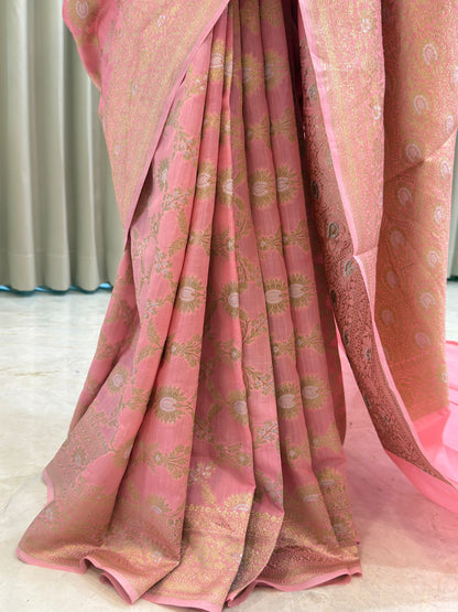 Rose Pink Katan Silk Banarasi Saree