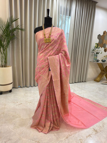 Rose Pink Katan Silk Banarasi Saree