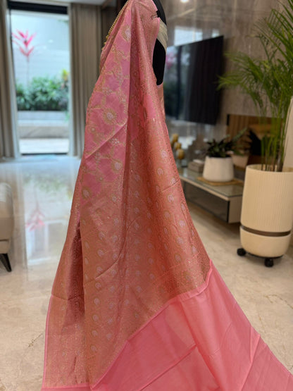 Rose Pink Katan Silk Banarasi Saree