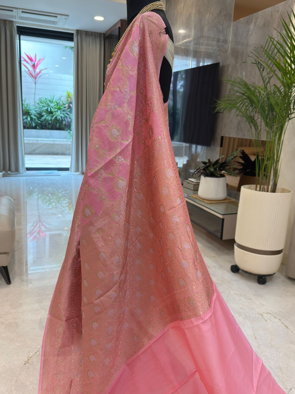 Rose Pink Katan Silk Banarasi Saree
