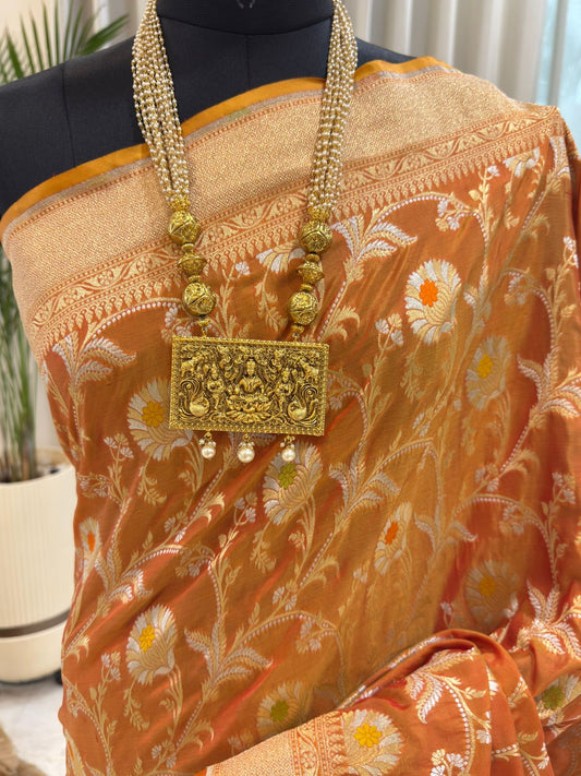 Amber Orange Katan Silk Banarasi Saree