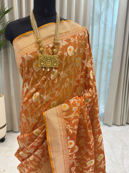 Amber Orange Katan Silk Banarasi Saree