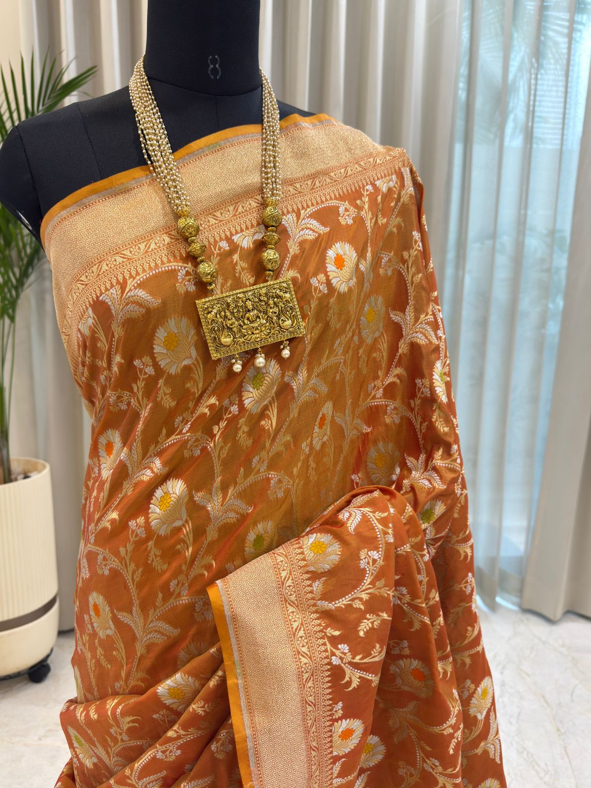 Amber Orange Katan Silk Banarasi Saree