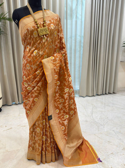 Amber Orange Katan Silk Banarasi Saree