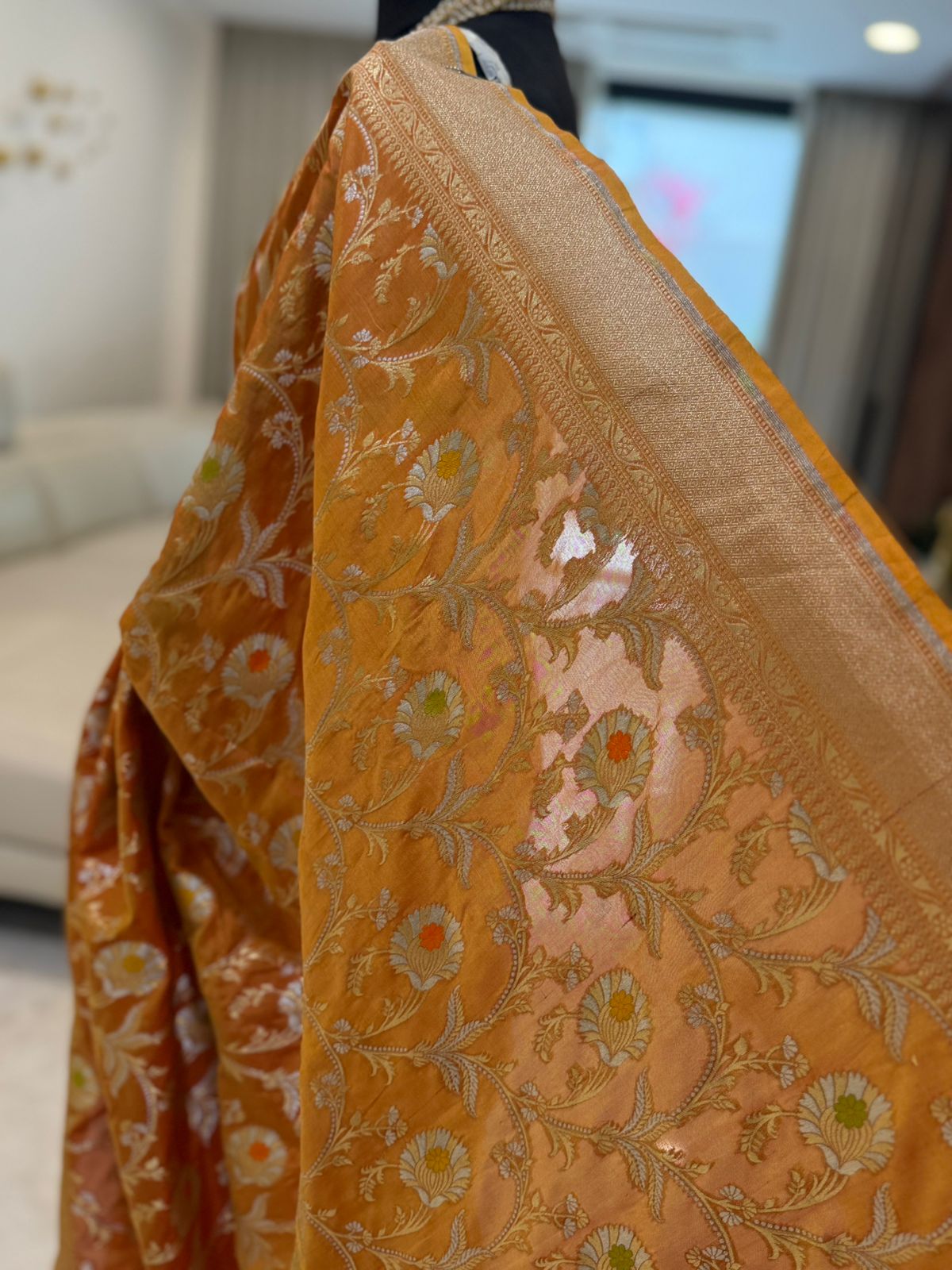 Amber Orange Katan Silk Banarasi Saree