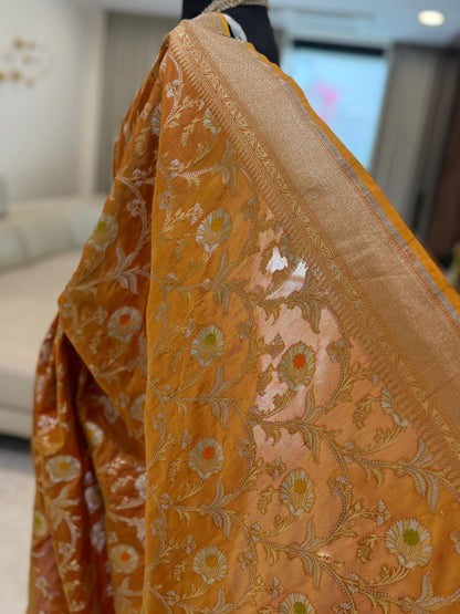 Amber Orange Katan Silk Banarasi Saree
