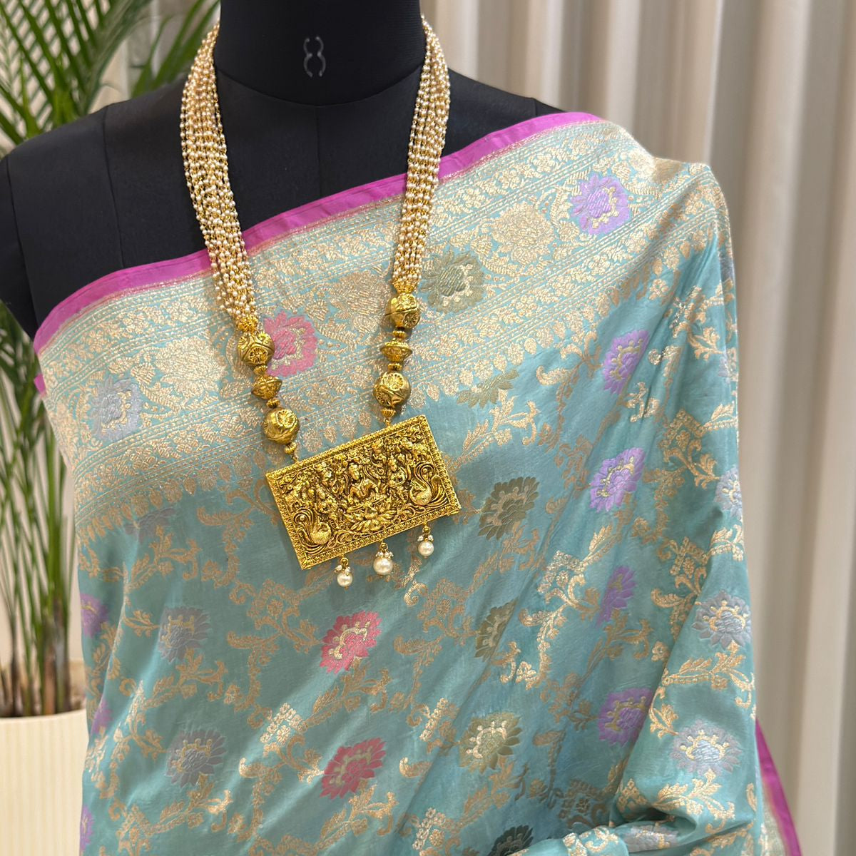 Turquoise Katan Silk Banarasi Saree