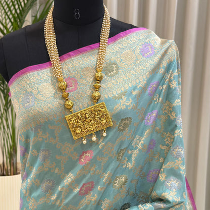 Turquoise Katan Silk Banarasi Saree