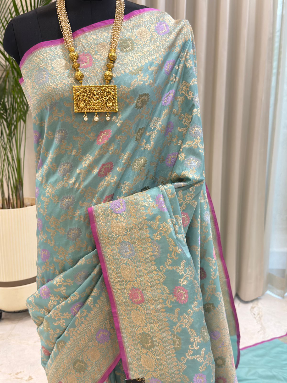 Turquoise Katan Silk Banarasi Saree