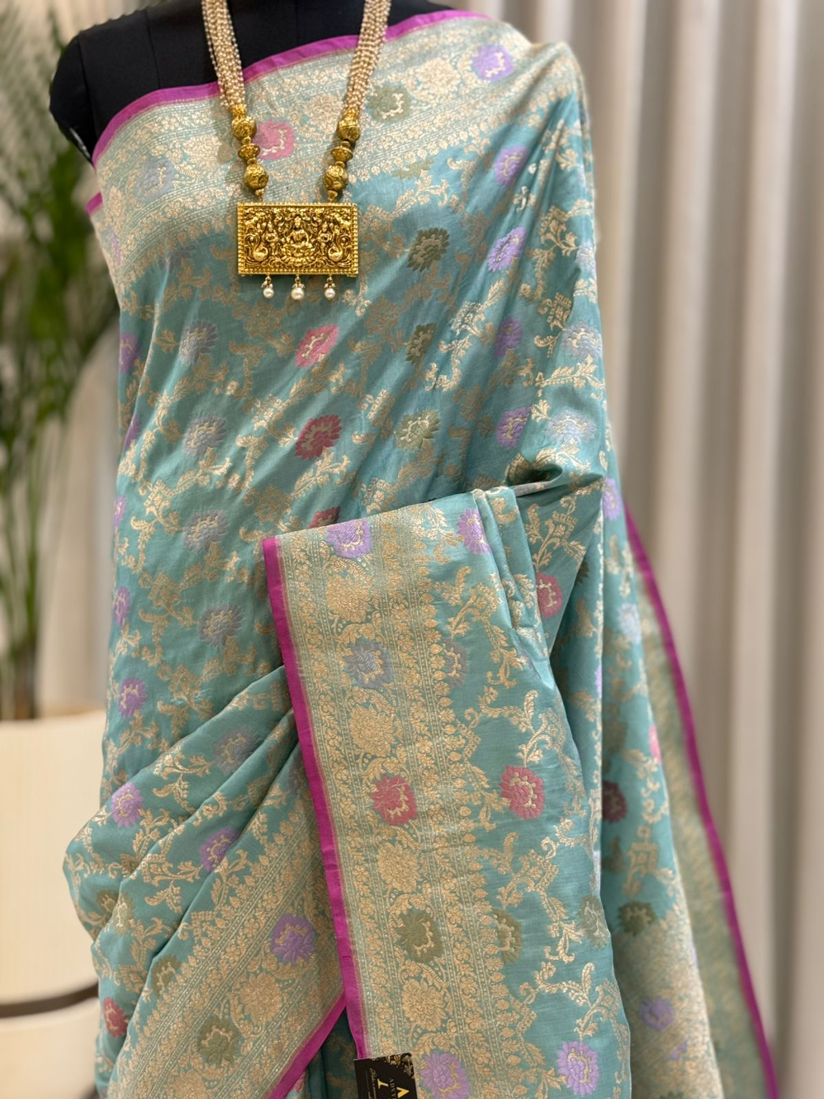 Turquoise Katan Silk Banarasi Saree