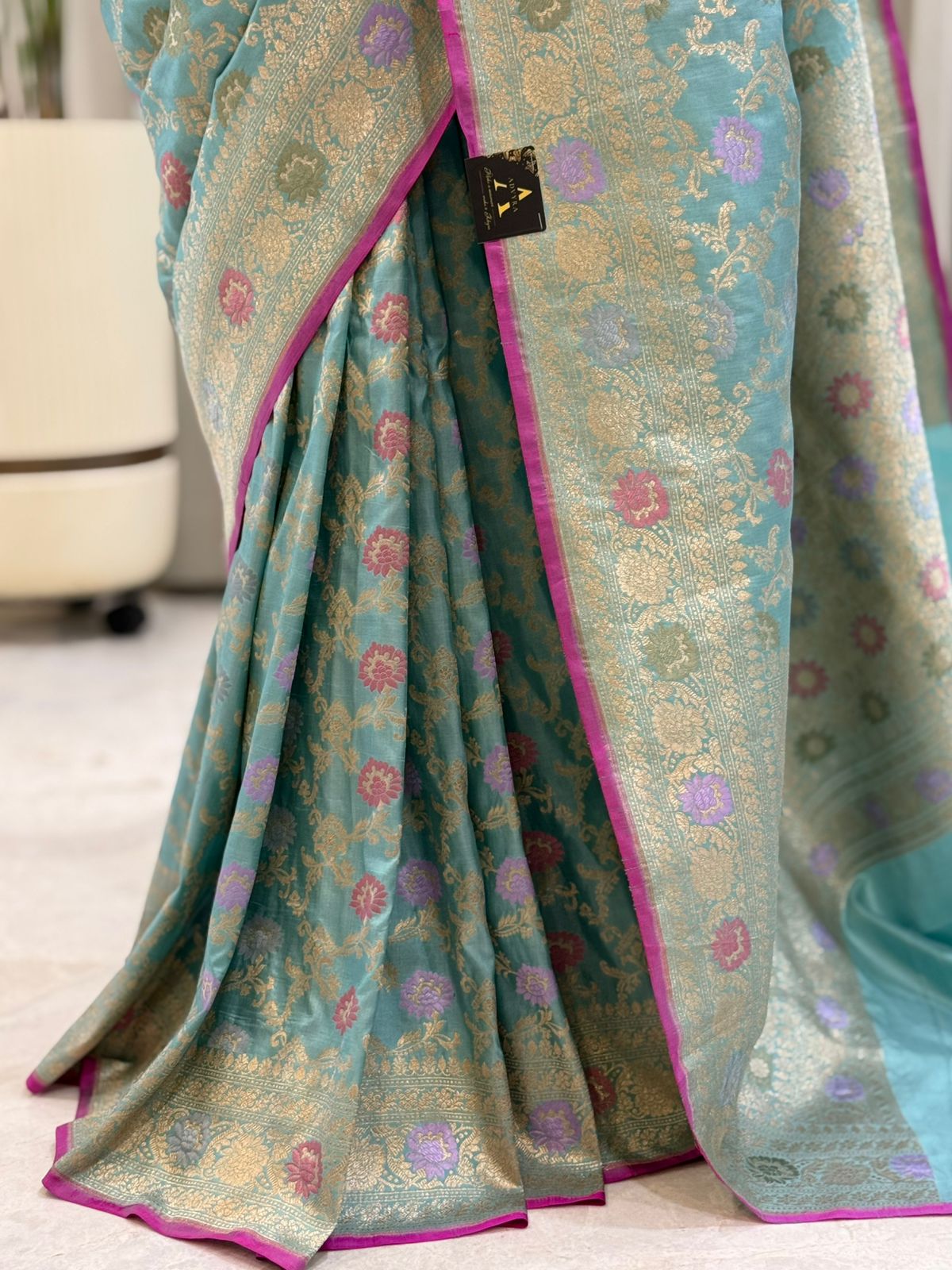 Turquoise Katan Silk Banarasi Saree