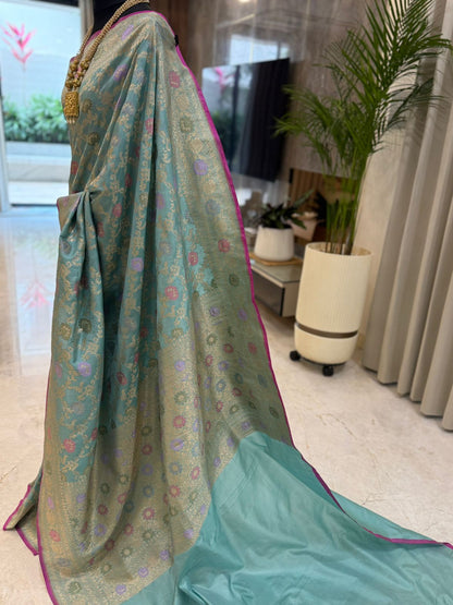 Turquoise Katan Silk Banarasi Saree