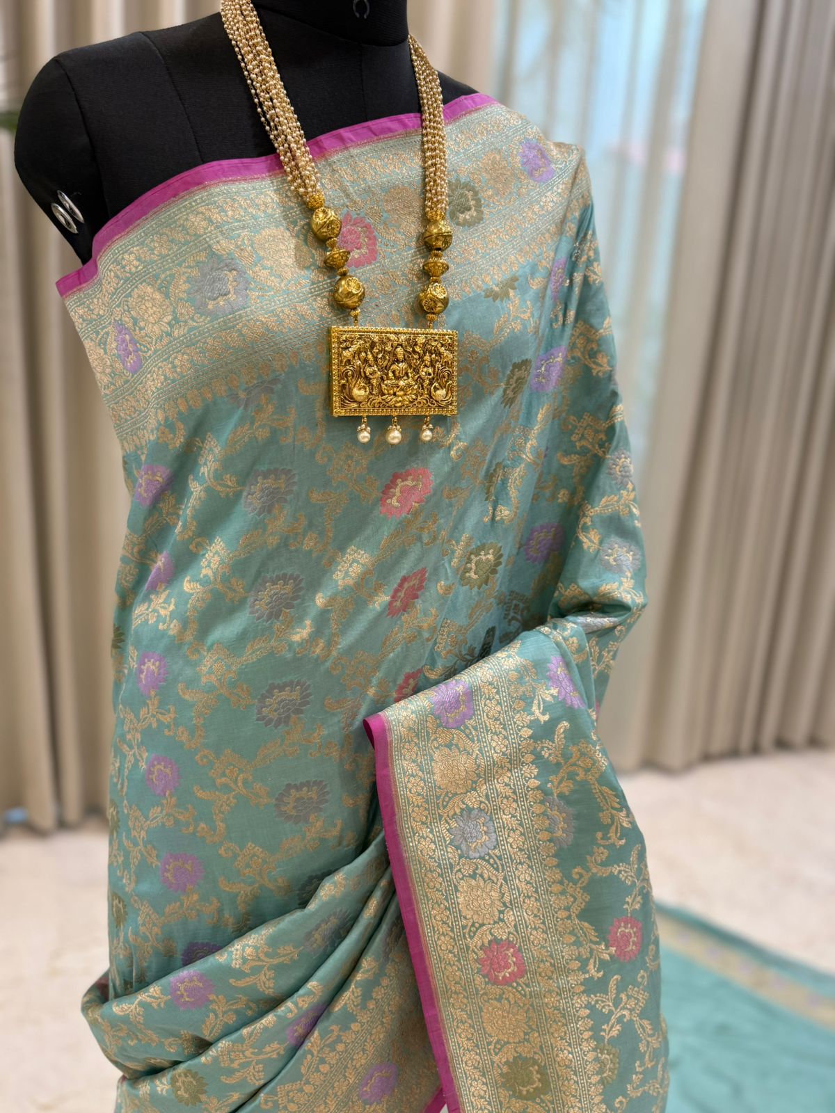 Turquoise Katan Silk Banarasi Saree