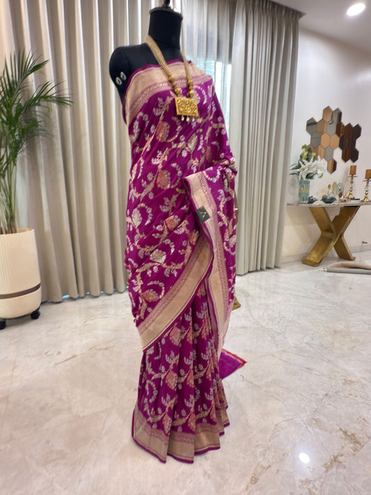 Rani Pink Katan Silk Banarasi Saree