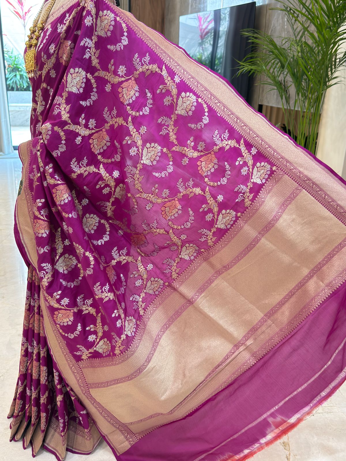 Rani Pink Katan Silk Banarasi Saree