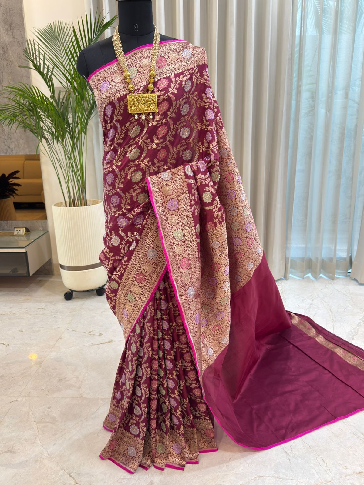 Maroon Katan Silk Banarasi Saree