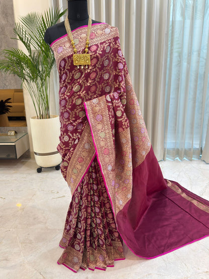 Maroon Katan Silk Banarasi Saree