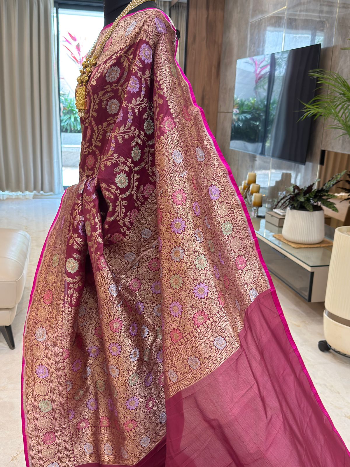 Maroon Katan Silk Banarasi Saree