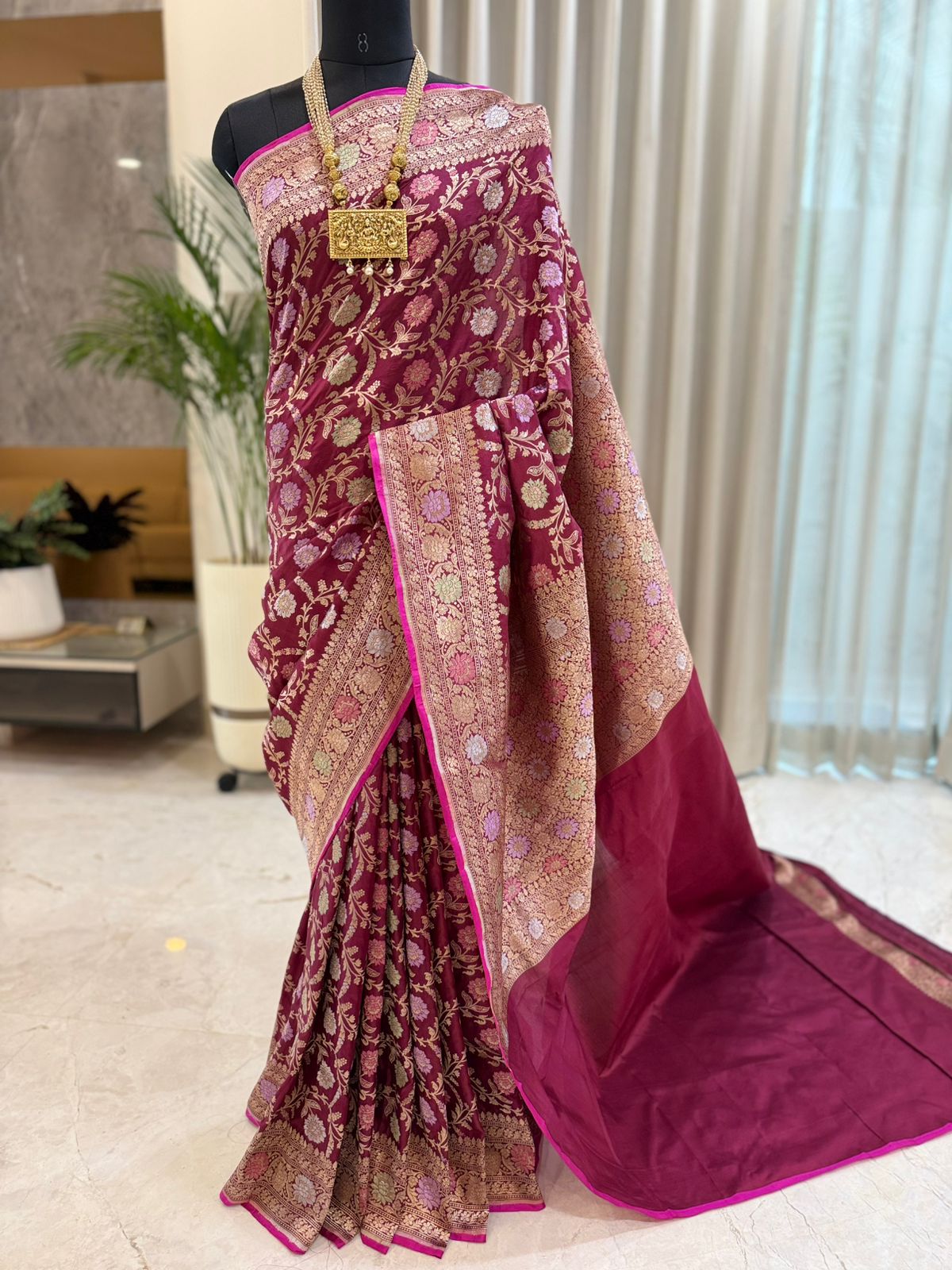 Maroon Katan Silk Banarasi Saree