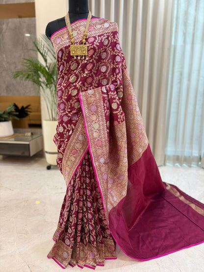 Maroon Katan Silk Banarasi Saree