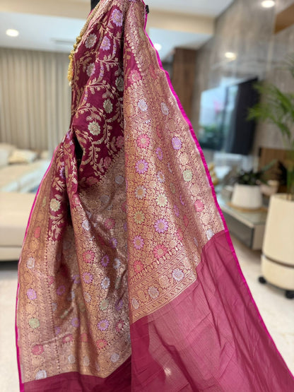 Maroon Katan Silk Banarasi Saree