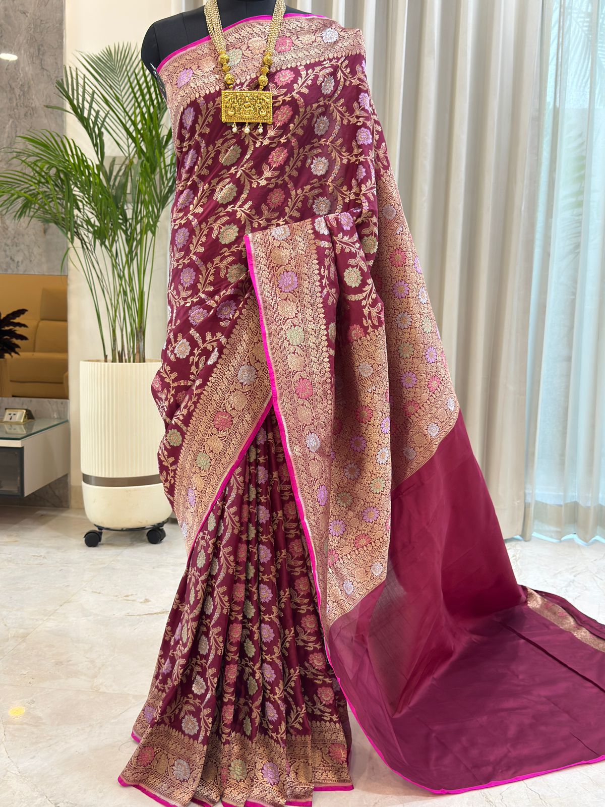 Maroon Katan Silk Banarasi Saree