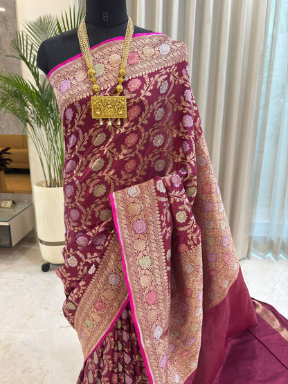 Maroon Katan Silk Banarasi Saree