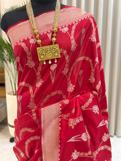 Classic Red Katan Silk Banarasi Saree