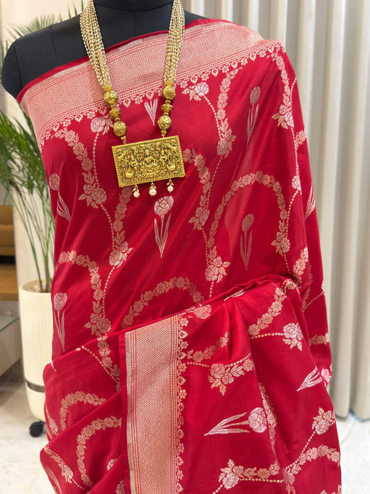 Classic Red Katan Silk Banarasi Saree