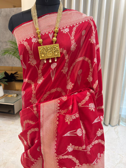 Classic Red Katan Silk Banarasi Saree
