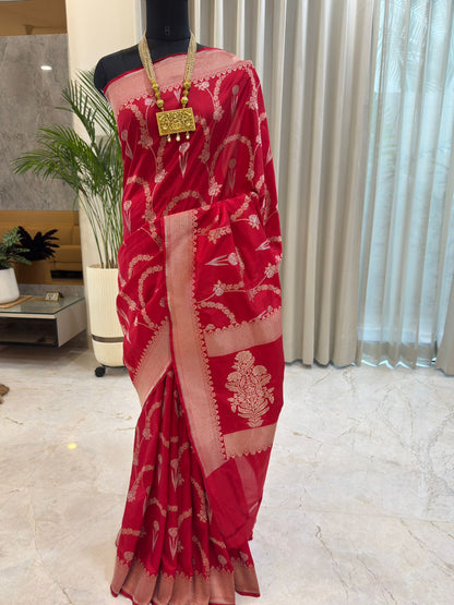 Classic Red Katan Silk Banarasi Saree