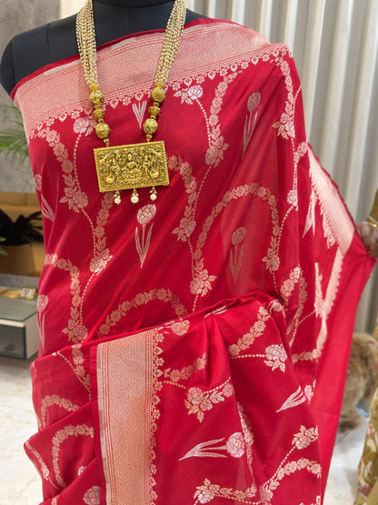 Classic Red Katan Silk Banarasi Saree