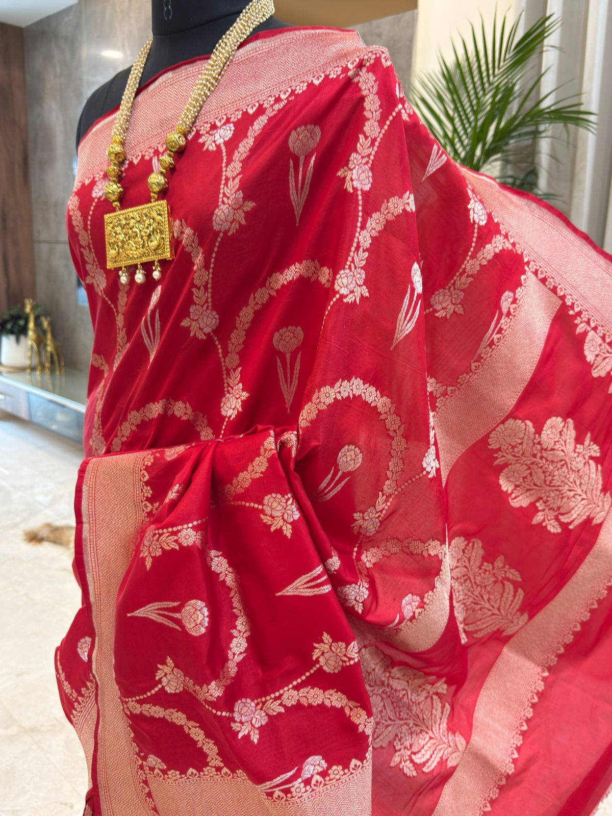 Classic Red Katan Silk Banarasi Saree