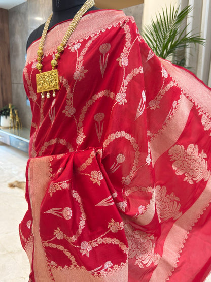 Classic Red Katan Silk Banarasi Saree