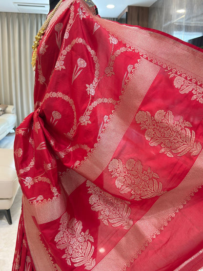 Classic Red Katan Silk Banarasi Saree