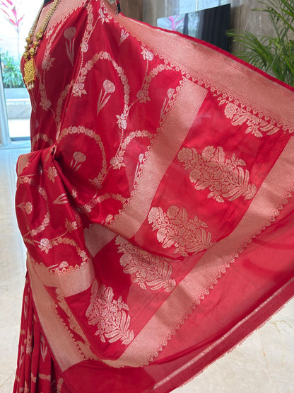 Classic Red Katan Silk Banarasi Saree
